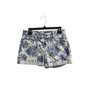 Tommy Hilfiger White Blue Floral Cuffed Jean Midi Shorts Size 6 Low Rise